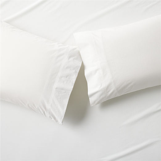 Dione Organic Cotton Washed Percale 400 Thread Count White Pillowcases Set of 2