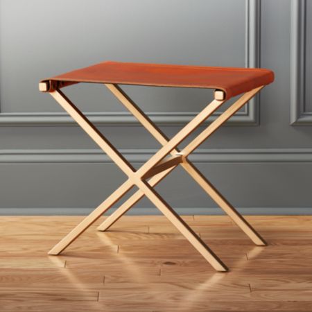 Brown Leather Directors Stool Cb2