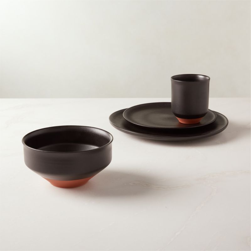 View Dolce 4-Piece Black Dinnerware Set with Soup Bowl details