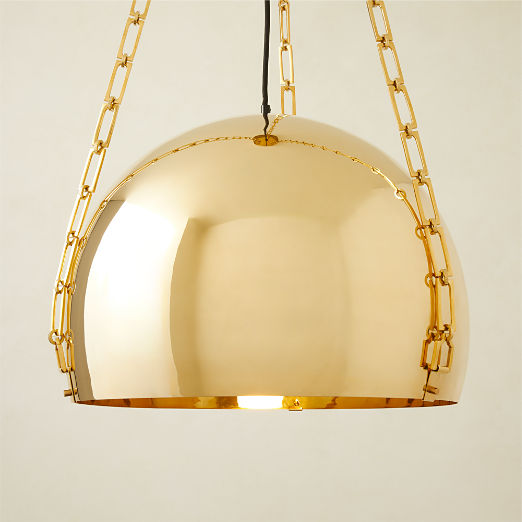 Dome Chain Link Unlacquered Brass Pendant Light