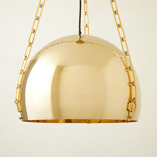 Dome Chain Link Unlacquered Brass Pendant Light