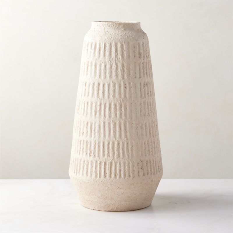 Domitia Modern Textured Ivory White Vase Tall | CB2
