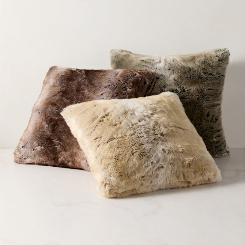 Dorian Light Grey Faux Fur Throw Pillow With Down-Alternative Insert 20"x20" - image 3 of 4