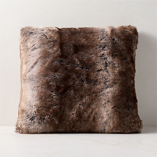 Dorian Brown Faux Fur Throw Pillow With Feather-Down Insert 20"x20"