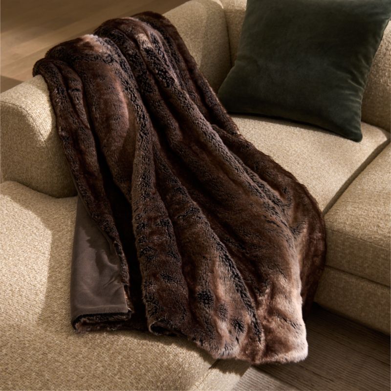 Dorian Brown Faux Fur Throw Pillow with Feather-Down Insert and Throw Blanket Set - image 1 of 5