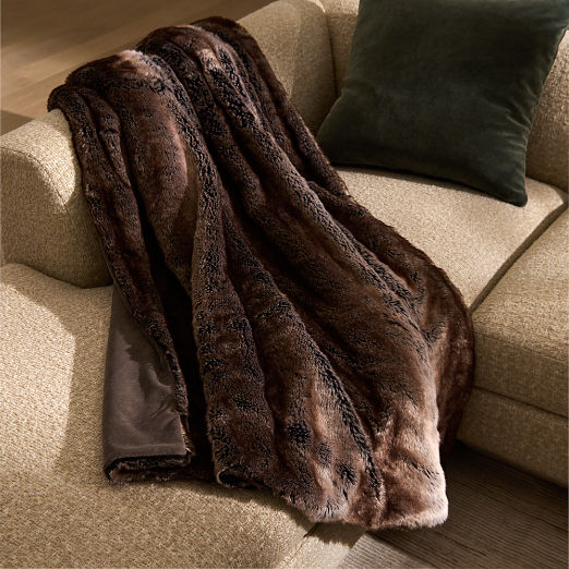 Dorian Brown Faux Fur Throw Pillow and Throw Blanket Set