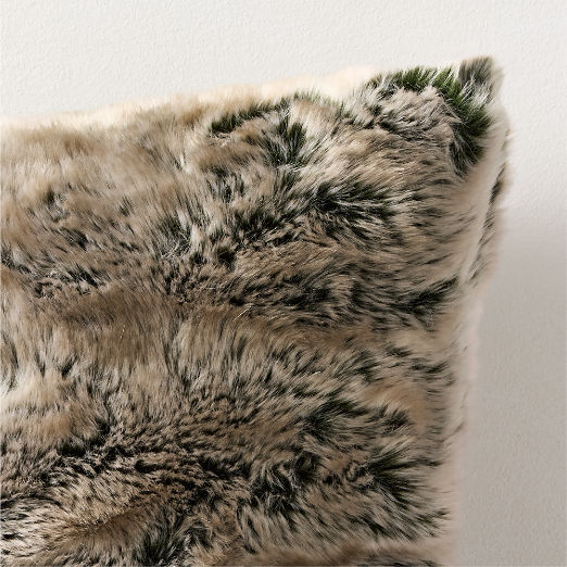 Dorian Taupe and Green Faux Fur Throw Pillow 20"x20"