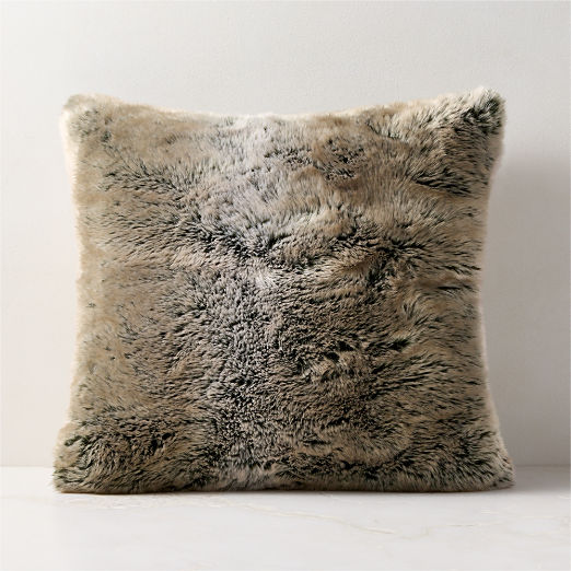 Dorian Taupe and Green Faux Fur Throw Pillow 20"x20"