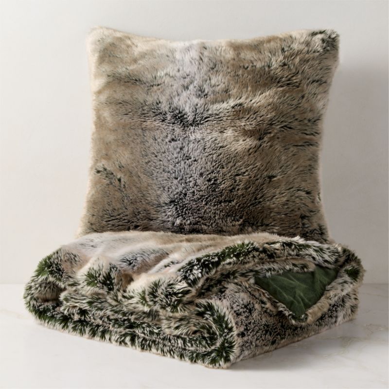 Dorian Taupe and Green Faux Fur Throw Blanket 48"x80" - image 3 of 4