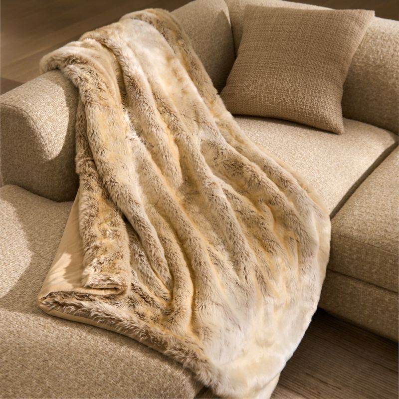 Dorian Warm White and Tan Fur Throw Blanket 48"x80" - image 1 of 6