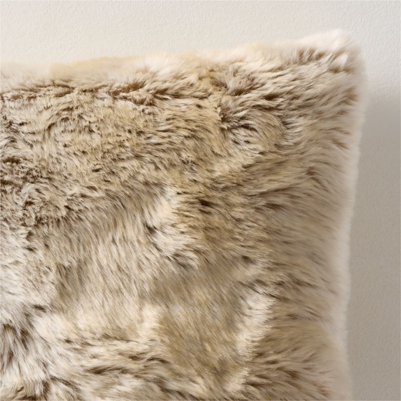 Dorian Warm White and Tan Faux Fur Throw Pillow Cover 20"x20" - image 1 of 4
