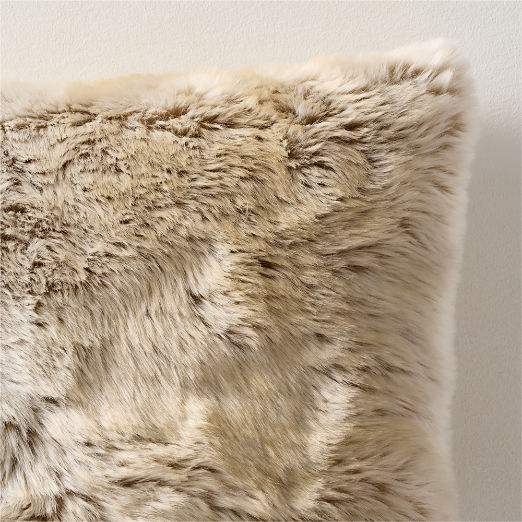 Dorian Warm White and Tan Faux Fur Throw Pillow 20"x20"