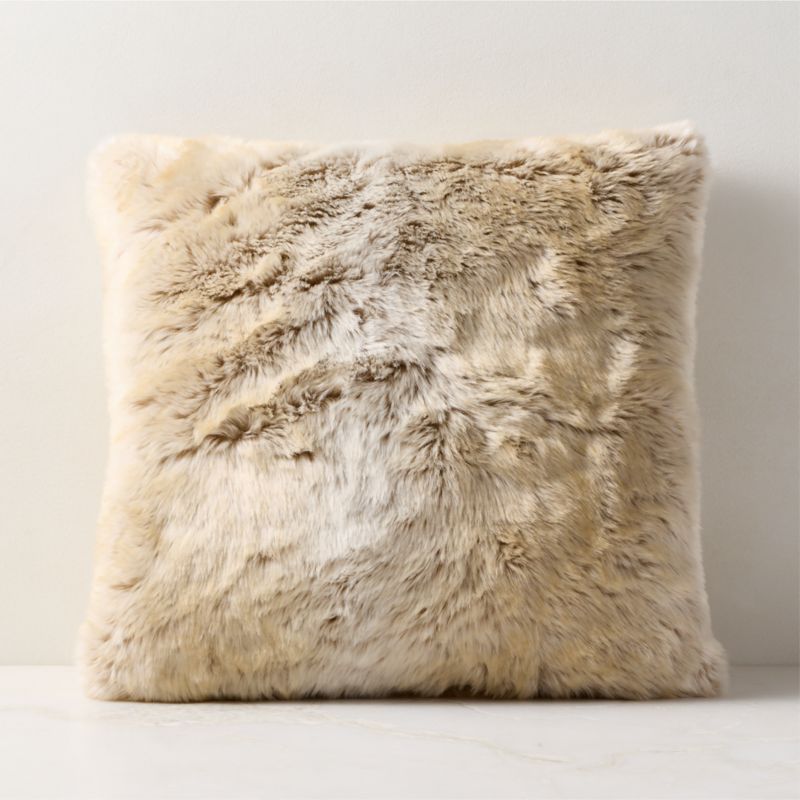 Viewing product image Dorian Warm White and Tan Faux Fur Throw Pillow With Down-Alternative Insert 20"x20" - image 1 of 4