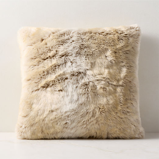 Dorian Warm White and Tan Faux Fur Throw Pillow 20"x20"