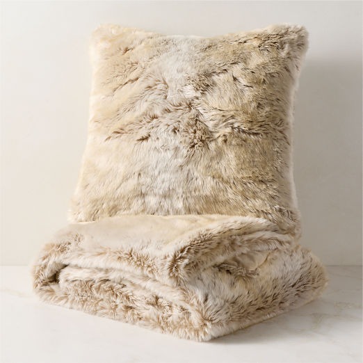 Dorian Warm White and Tan Throw Pillow and Throw Blanket Set