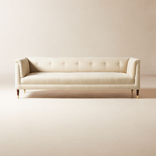 Dorien 92" Tufted Cream White Velvet Sofa