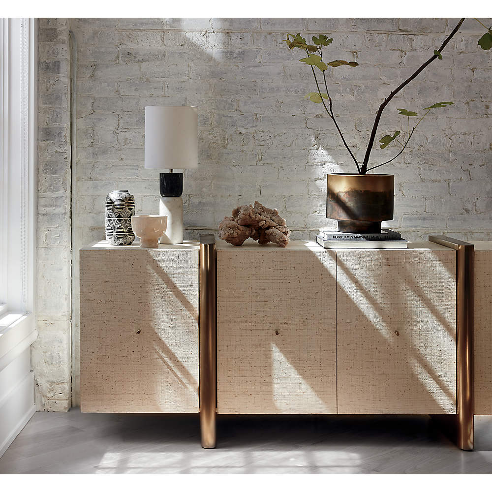 Dorset White Lacquered Linen Credenza 81