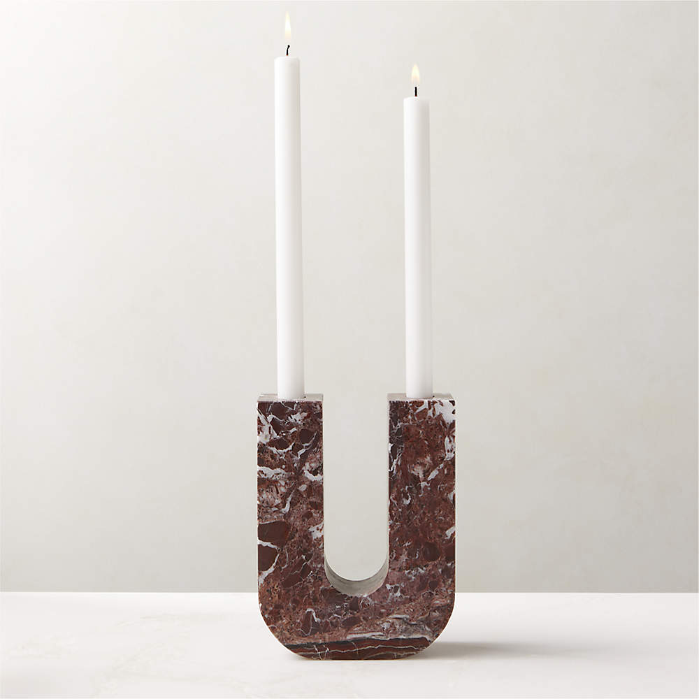 Double Red Marble Modern Taper Candle Holder + Reviews