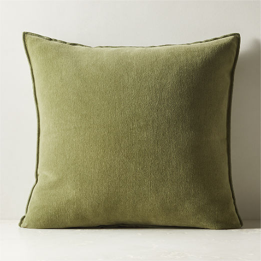 Doux Smoked Green Cotton Throw Pillow with Down-Alternative Insert 23"