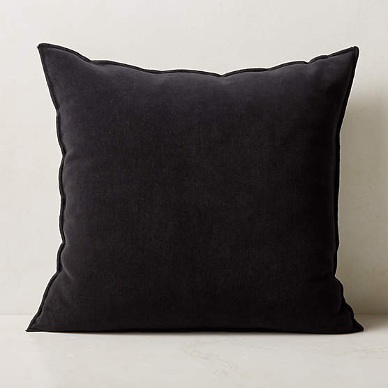 Doux Black Cotton Throw Pillow with Down-Alternative Insert 23''