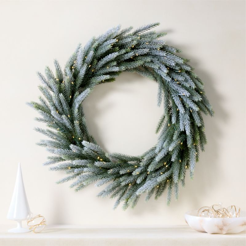 View Faux Downswept Pine Pre-Lit LED Holiday Wreath with Warm White Lights 30" details
