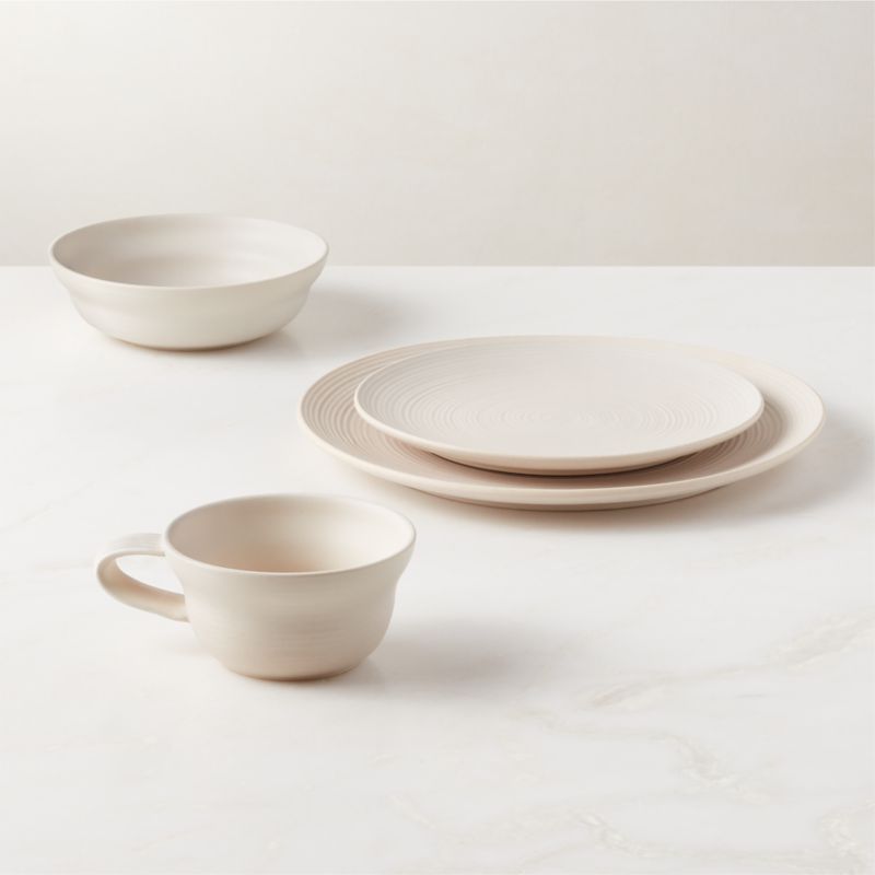 View Downtown 4-Piece Off-White Dinnerware Set with Soup Bowl details