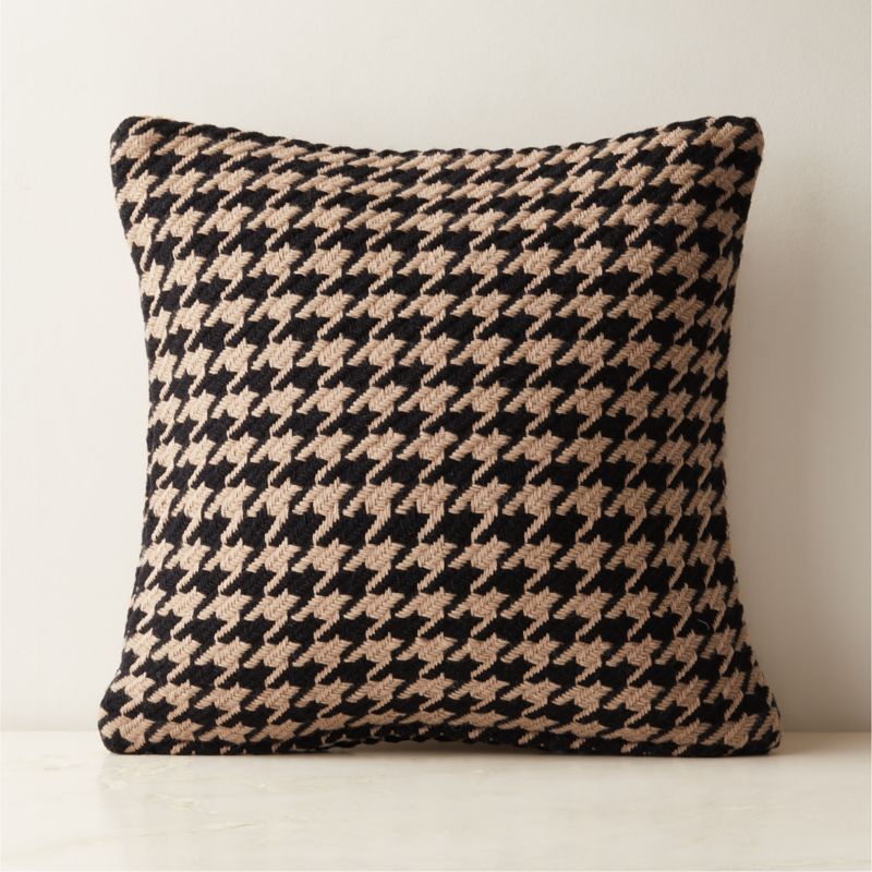 View Drew Black and Cream Houndstooth Wool and Cotton Throw Pillow with Feather-Down Insert 20"x20" details