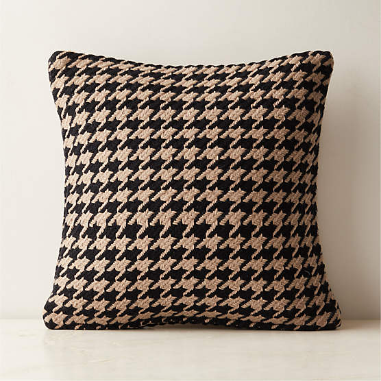 Drew Black and Cream Houndstooth Wool and Cotton Throw Pillow with Feather-Down Insert 20"