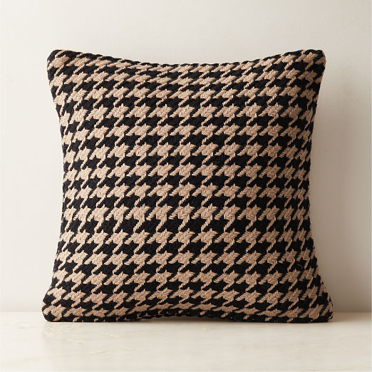 Drew Black and Cream Houndstooth Wool and Cotton Throw Pillow 20"