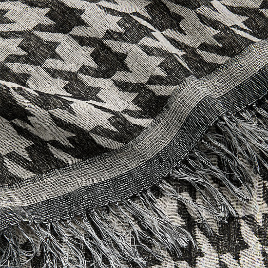 Drew Handwoven Black and White Silk and Linen Throw Blanket 50"x70"