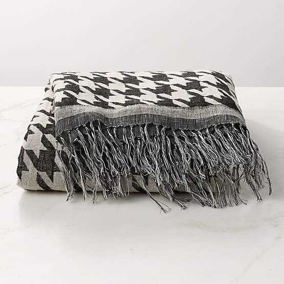 Drew Handwoven Black and White Silk and Linen Throw Blanket 50"x70"