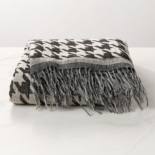 Drew Handwoven Black and White Silk and Linen Throw Blanket 50"x70"