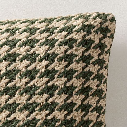 Drew Green And Cream Houndstooth Wool And Cotton Throw Pillow 20"x20"