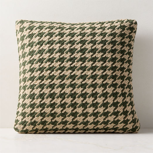 Drew Green And Cream Houndstooth Wool And Cotton Throw Pillow 20"x20"
