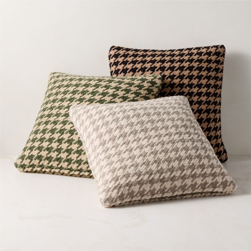 Drew Green And Cream Houndstooth Wool And Cotton Throw Pillow With Down-Alternative Insert 20"x20" - image 2 of 3