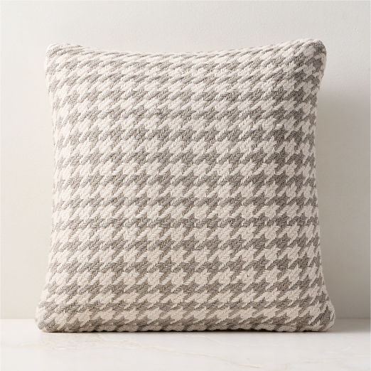 Drew Grey and Warm White Houndstooth Wool And Cotton Throw Pillow 20"x20"