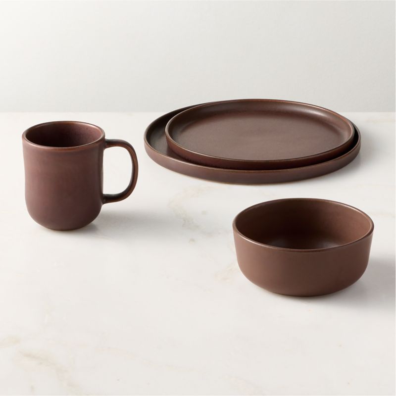 Viewing product image Drift 4-Piece Chocolate Brown Dinnerware Set with Soup Bowl with Reactive Glaze - image 1 of 10