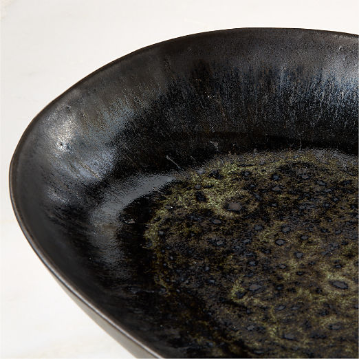 Drift Oval Black Serving Platter with Reactive Glaze