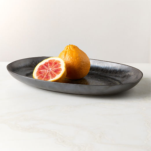 Drift Oval Black Serving Platter with Reactive Glaze