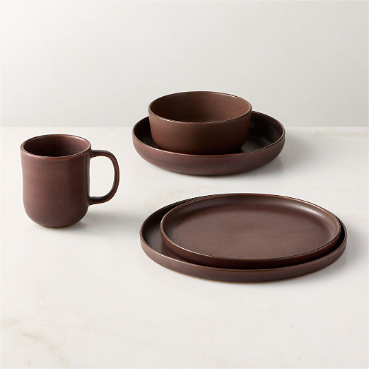 Drift 4-Piece Chocolate Brown Dinnerware Set with Reactive Glaze