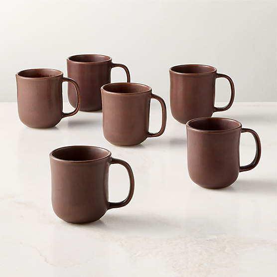 Drift Chocolate Brown Mugs with Reactive Glaze Set of 6