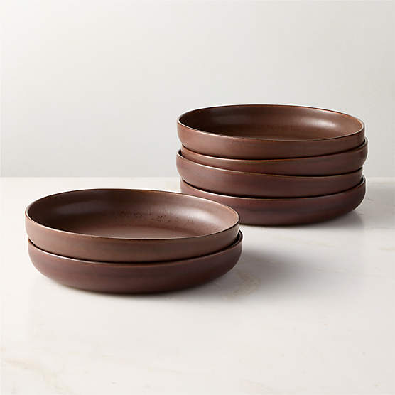 Drift Chocolate Brown Pasta Bowls with Reactive Glaze Set of 6