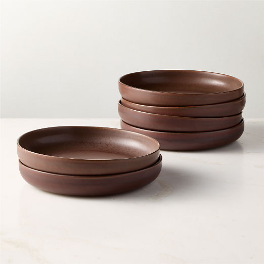 Drift Chocolate Brown Pasta Bowls with Reactive Glaze Set of 6