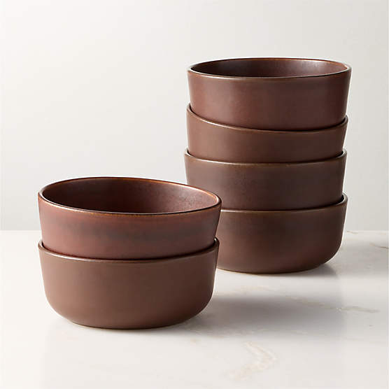 Drift Chocolate Brown Soup Bowls with Reactive Glaze Set of 6