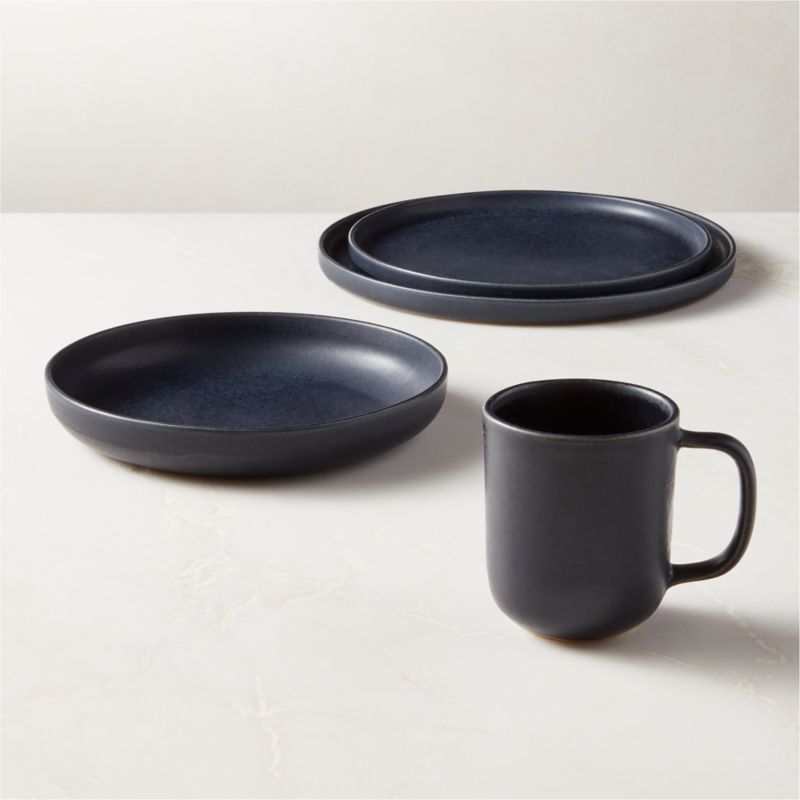 View Drift 4-Piece Dark Blue Dinnerware Set with Pasta Bowl with Reactive Glaze details