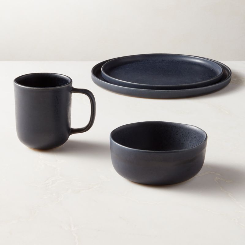 View Drift 4-Piece Dark Blue Dinnerware Set with Soup Bowl with Reactive Glaze details