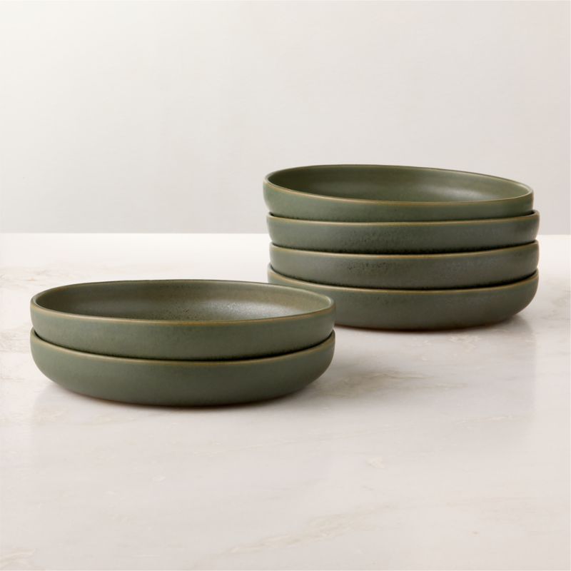 View Drift Green Pasta Bowls with Reactive Glaze Set of 6 details