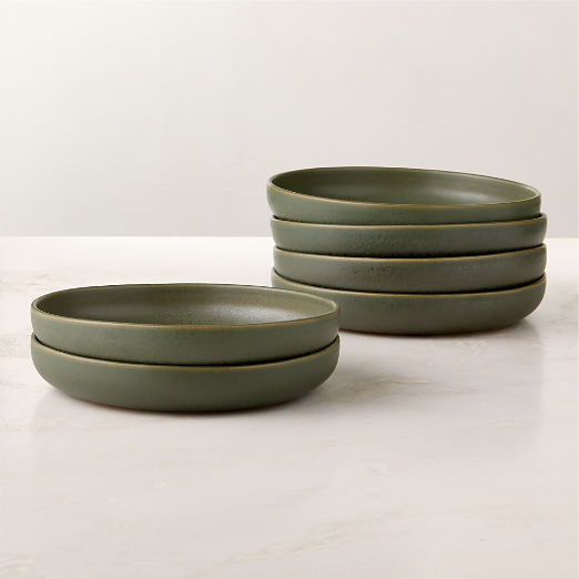 Drift Green Pasta Bowls with Reactive Glaze Set of 6