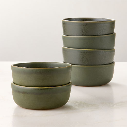 Drift Green Soup Bowls with Reactive Glaze Set of 6