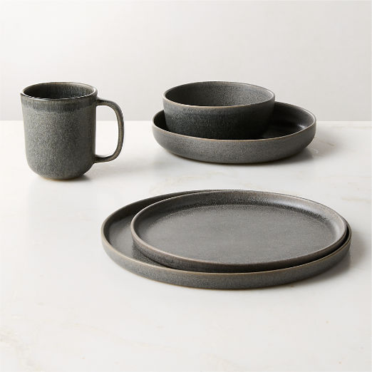 Drift 4-Piece Grey Dinnerware Set with Reactive Glaze